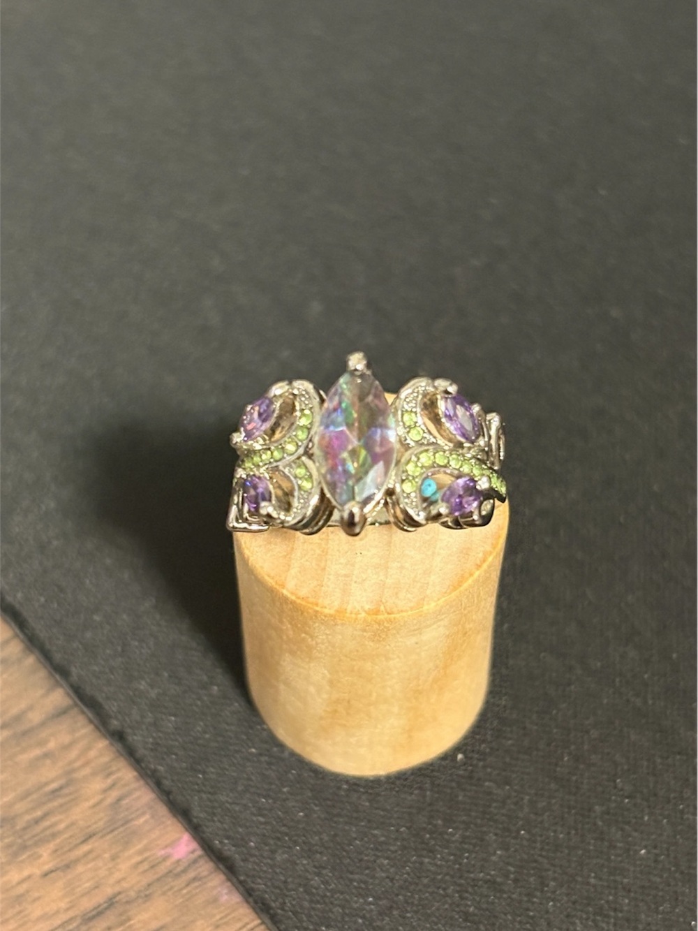 Aurora Opal and Amethyst Statement Ring - Silver Tone